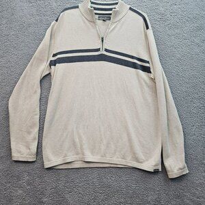 Eddie Bauer Mens Beige Gray Cotton 1/4 Zip Sweater TXL Long Sleeve Casual Pullov